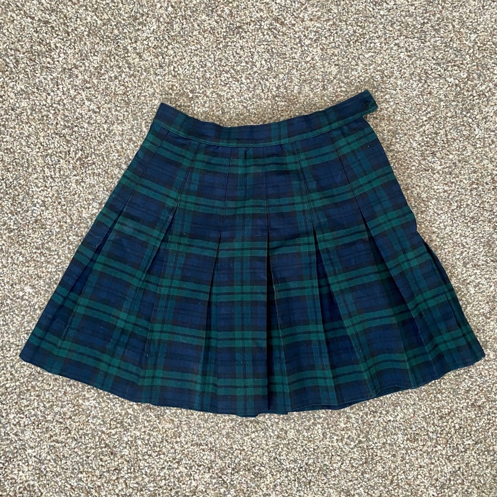 Plaid Pleated Mini Skirt - Blue Green